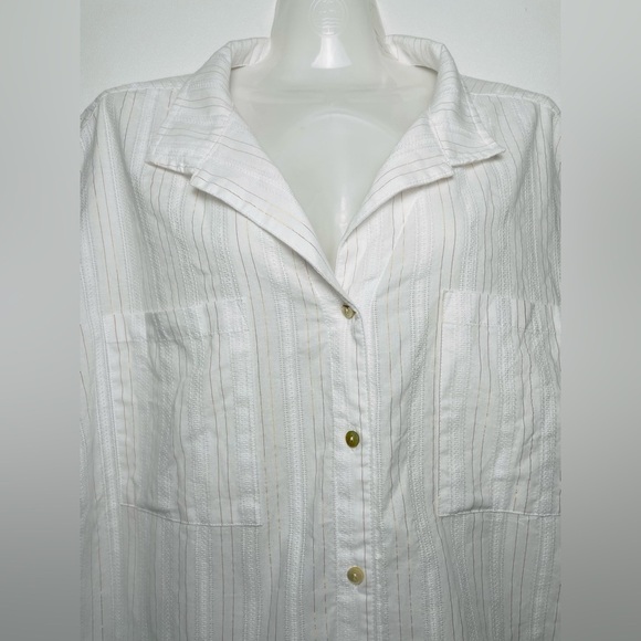 Dear John White metallic folded cuff sleeves Boxy Collared Button front shirt L - Picture 4 of 10